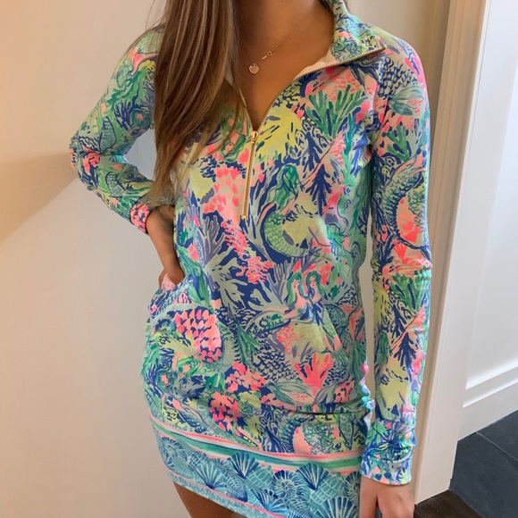 Lilly Pulitzer 1/4 zip sweatshirt dress.